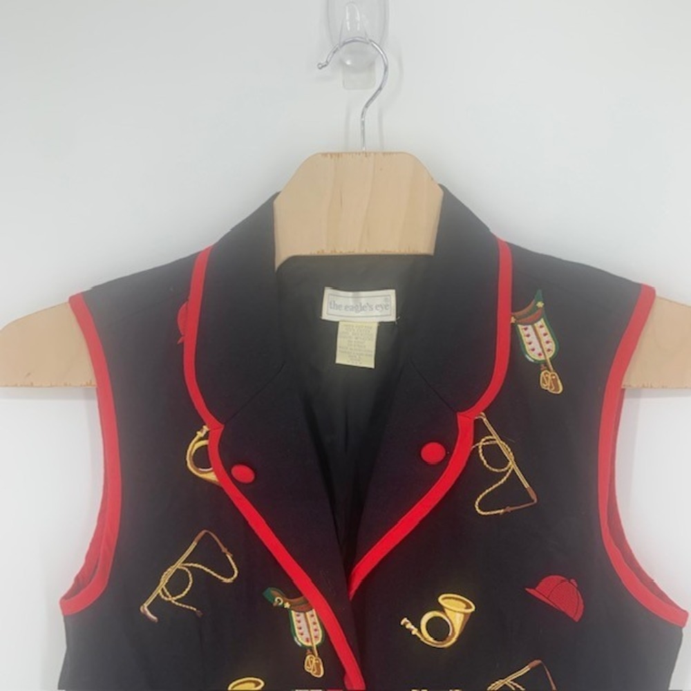 Vintage The Eagle's Eye L Equestrian Vest Embroidered Horse Riding Festive - Picture 4 of 8